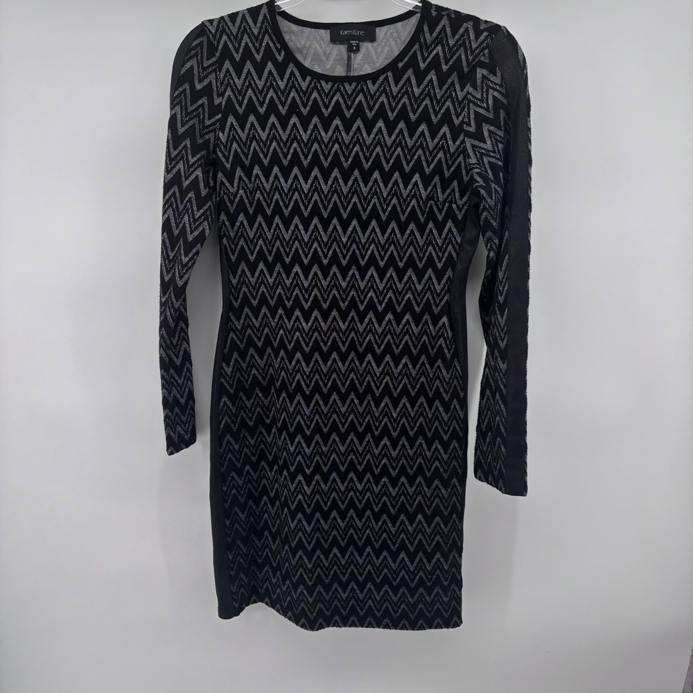 Karen Kane Dress Size S Black Silver Chevron Long Sleeve Career Cocktail Party
